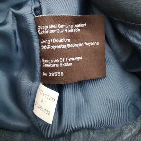 Danier Leather Ladies Size Large Lined Windsor Blue Full Zip Leather Jacket - Picture 6 of 13